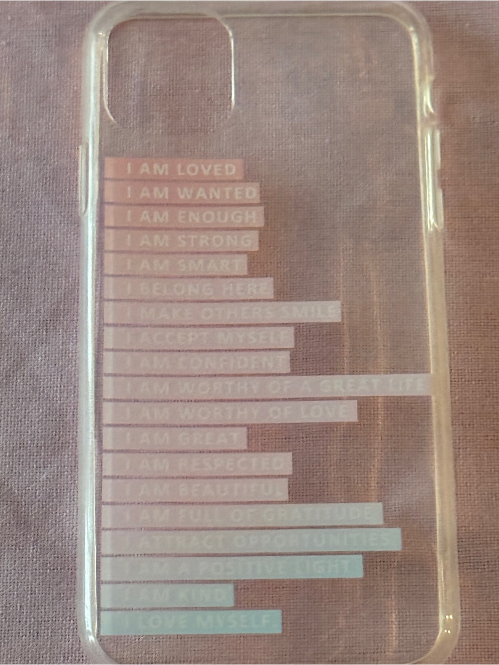 Clear Inspirational iPhone Case with Pastel Affirmation Stripes